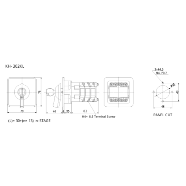 KH-302KL 5303 CAM SWICHT, Selector 30mm con llave especial.