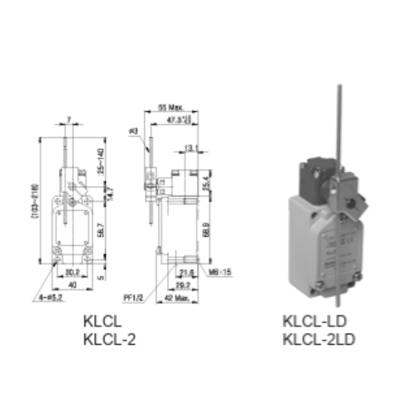 KLCL-2-LD Limit Switch, Varilla ajustable sellado.